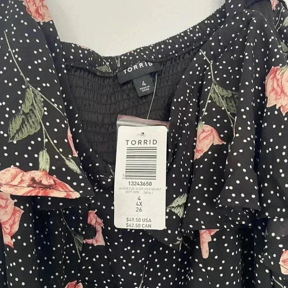 NWT Torrid Georgette Ruffle Cold Shoulder Blouse Floral Black Sz 4X (26) - Picture 7 of 8